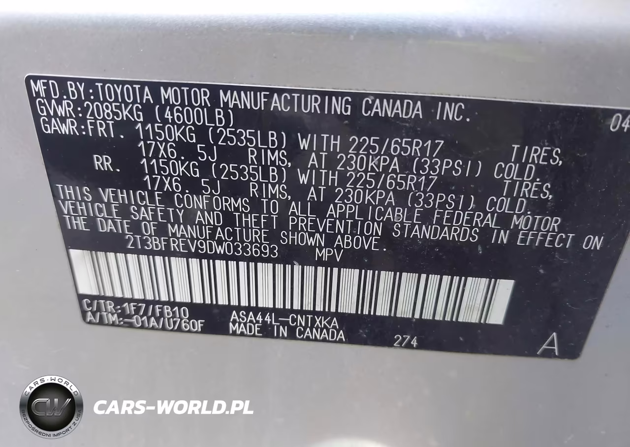 2013 Toyota Rav4 Le VIN:2T3BFREV9DW033693 - 9