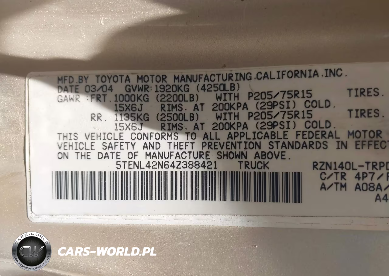2004 Toyota Tacoma VIN:5TENL42N64Z388421 - 9