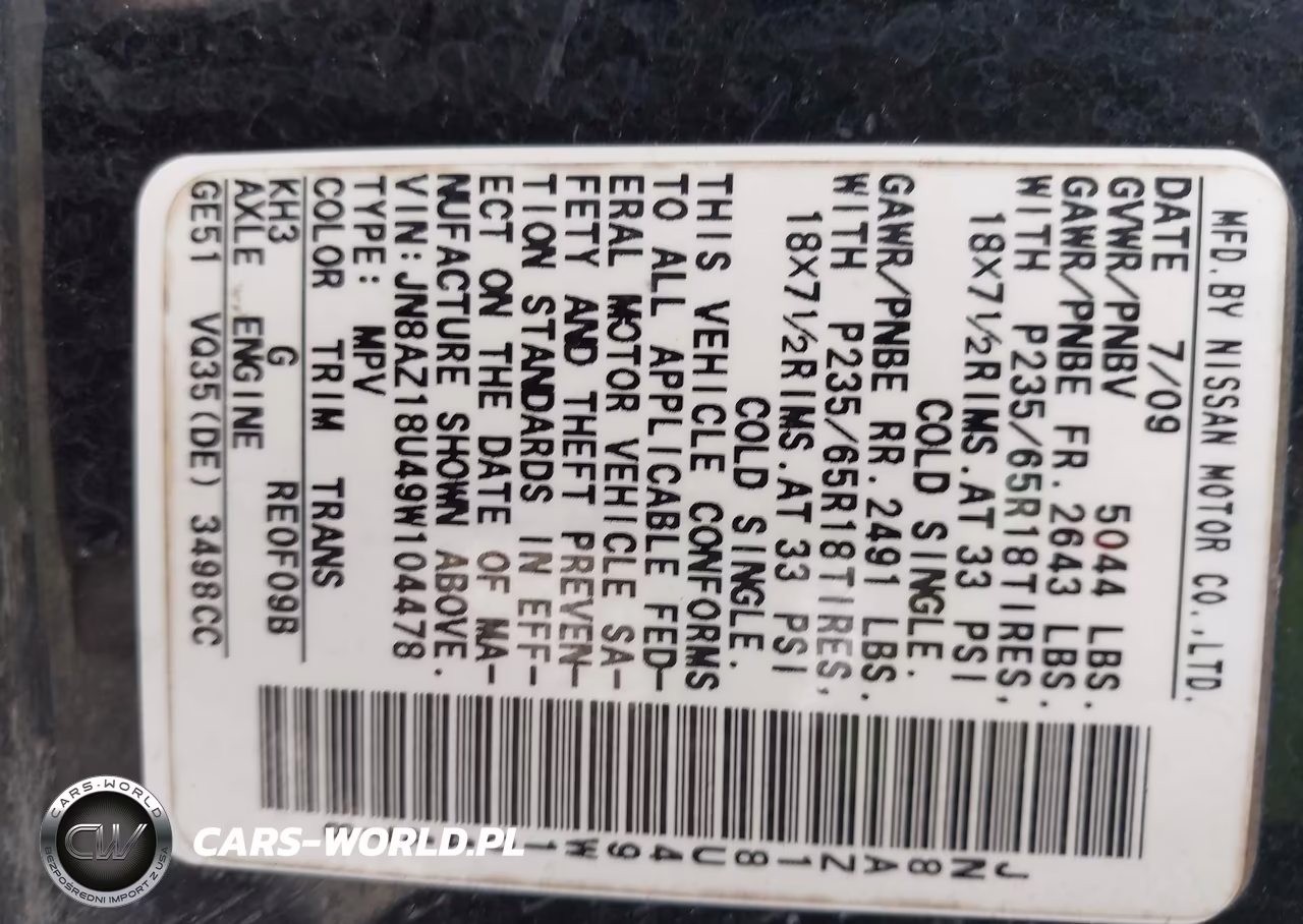 2009 Nissan Murano Sl VIN:JN8AZ18U49W104478 - 9