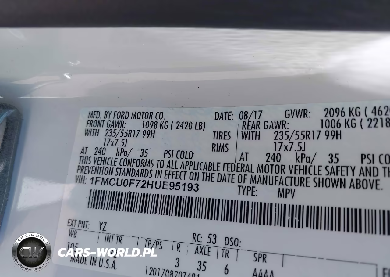 2017 Ford Escape S VIN:1FMCU0F72HUE95193 - 9