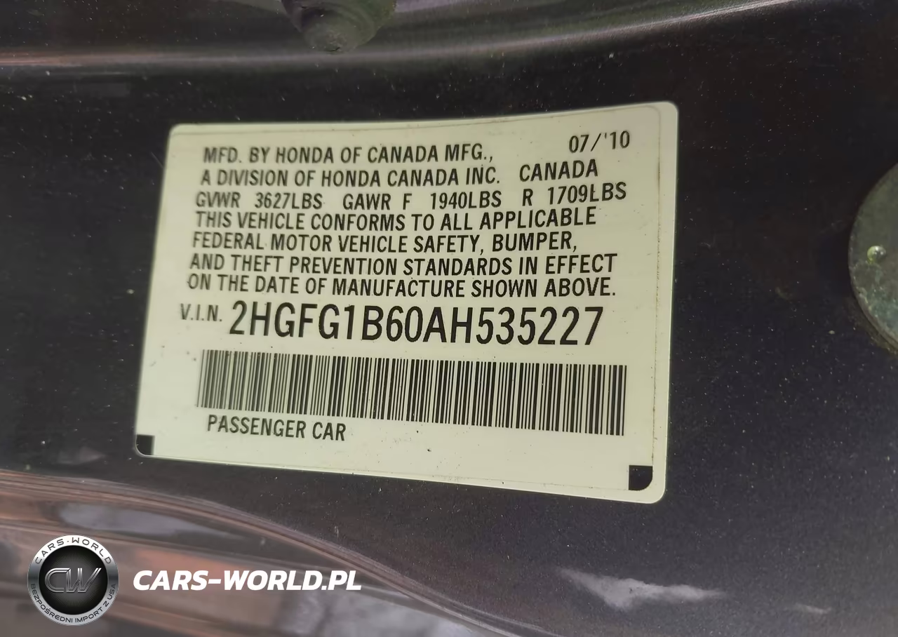 2010 Honda Civic Lx VIN:2HGFG1B60AH535227 - 9