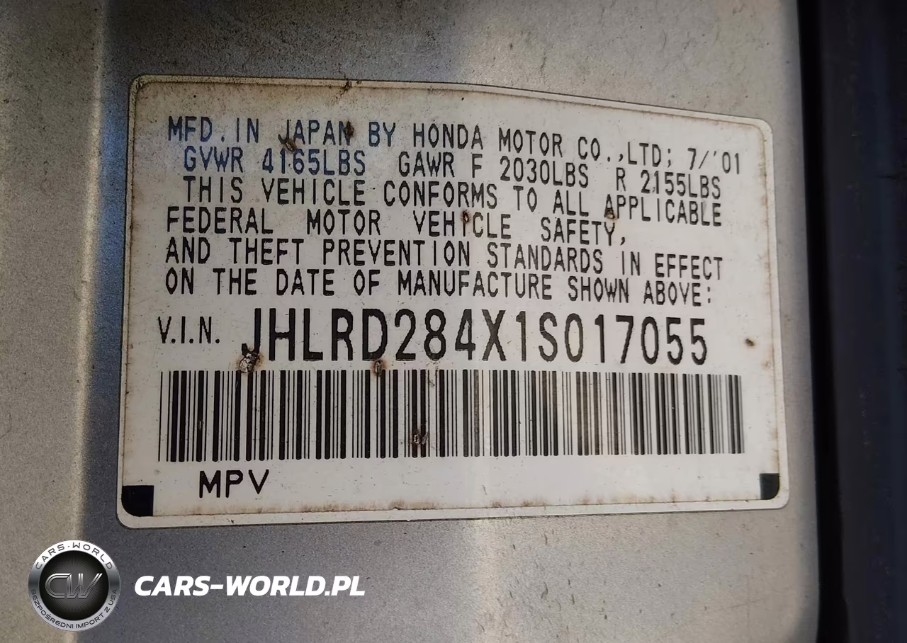 2001 Honda Cr-V Lx VIN:JHLRD284X1S017055 - 9