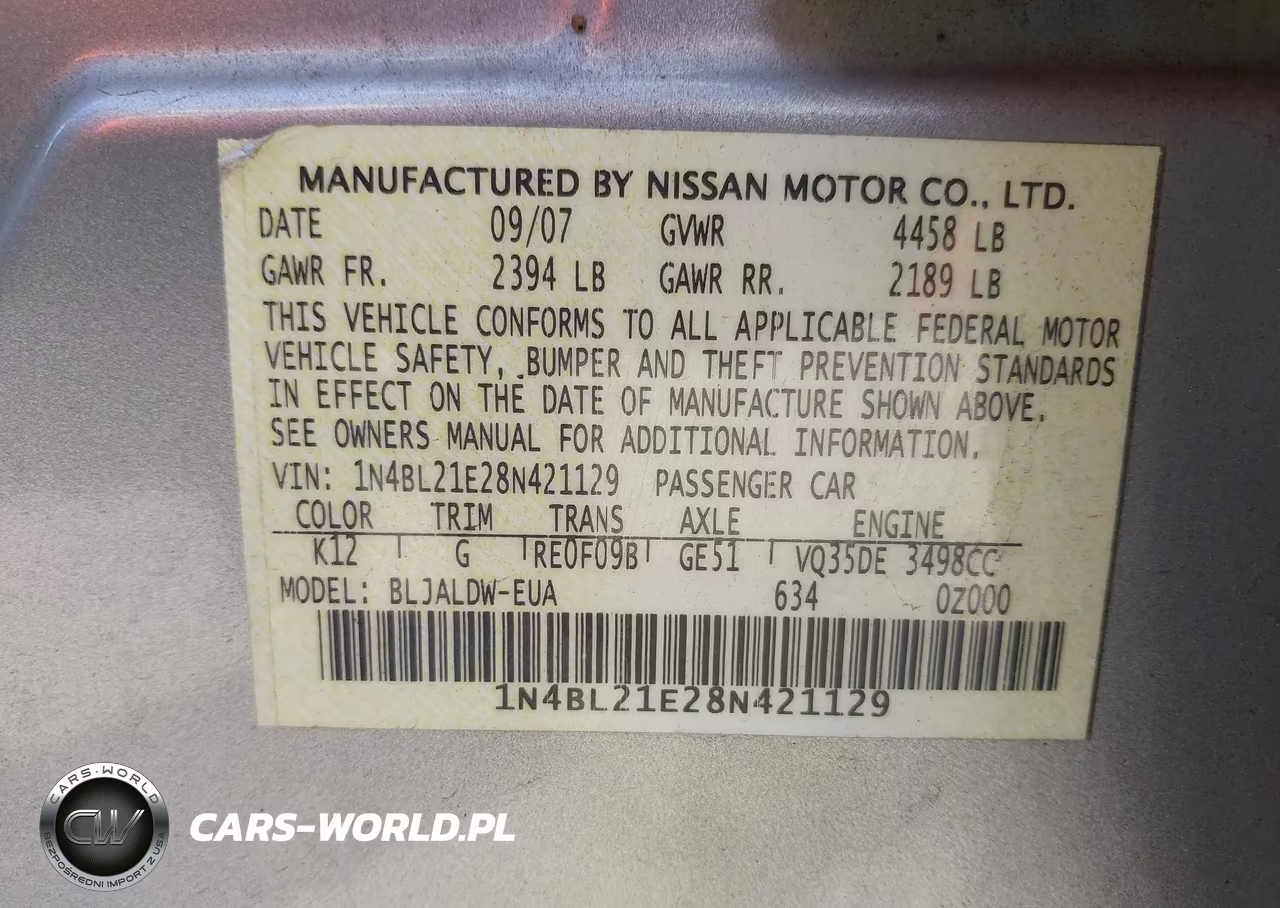 2008 Nissan Altima 3.5 Se VIN:1N4BL21E28N421129 - 9