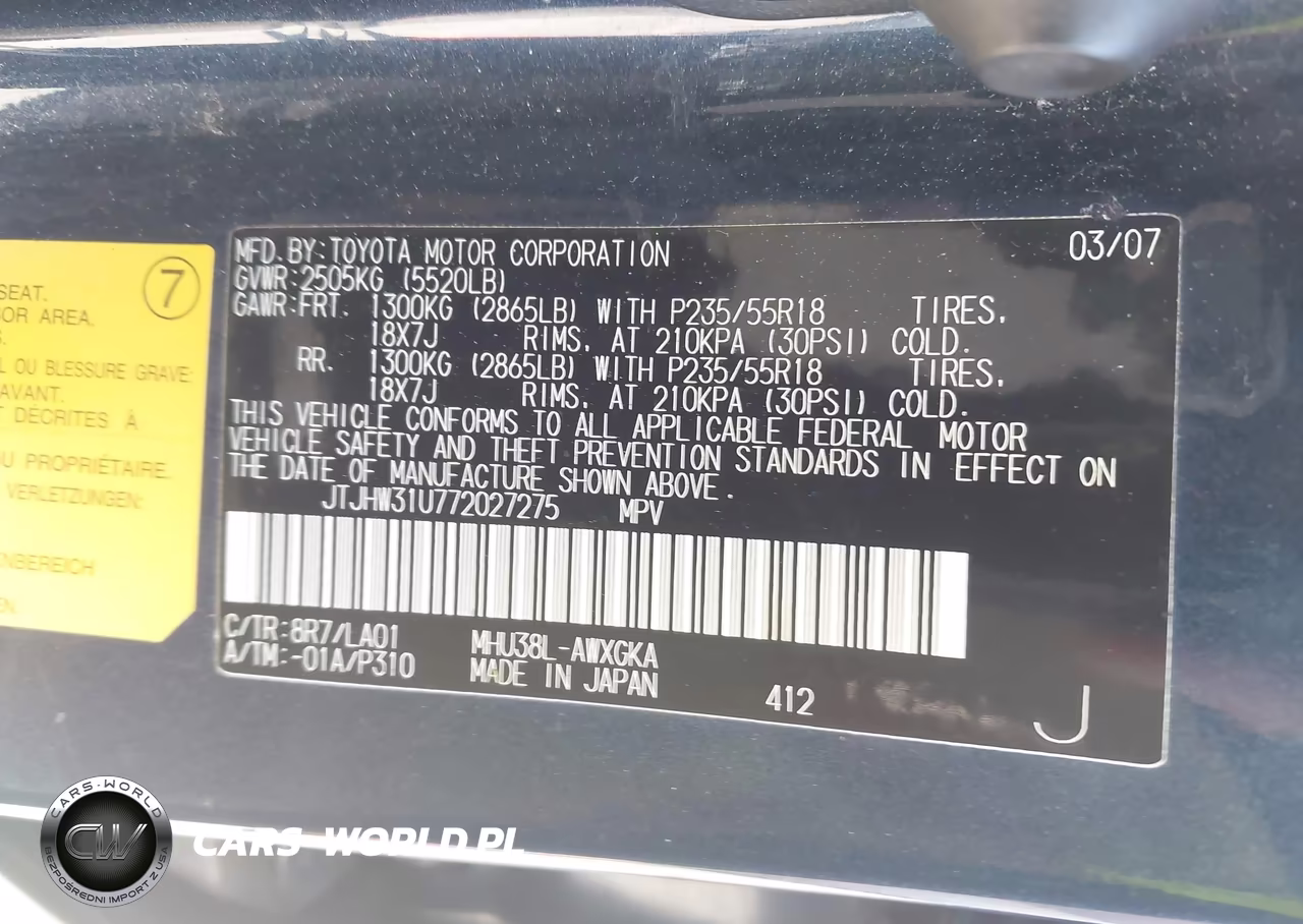 2007 Lexus Rx 400H VIN:JTJHW31U772027275 - 9