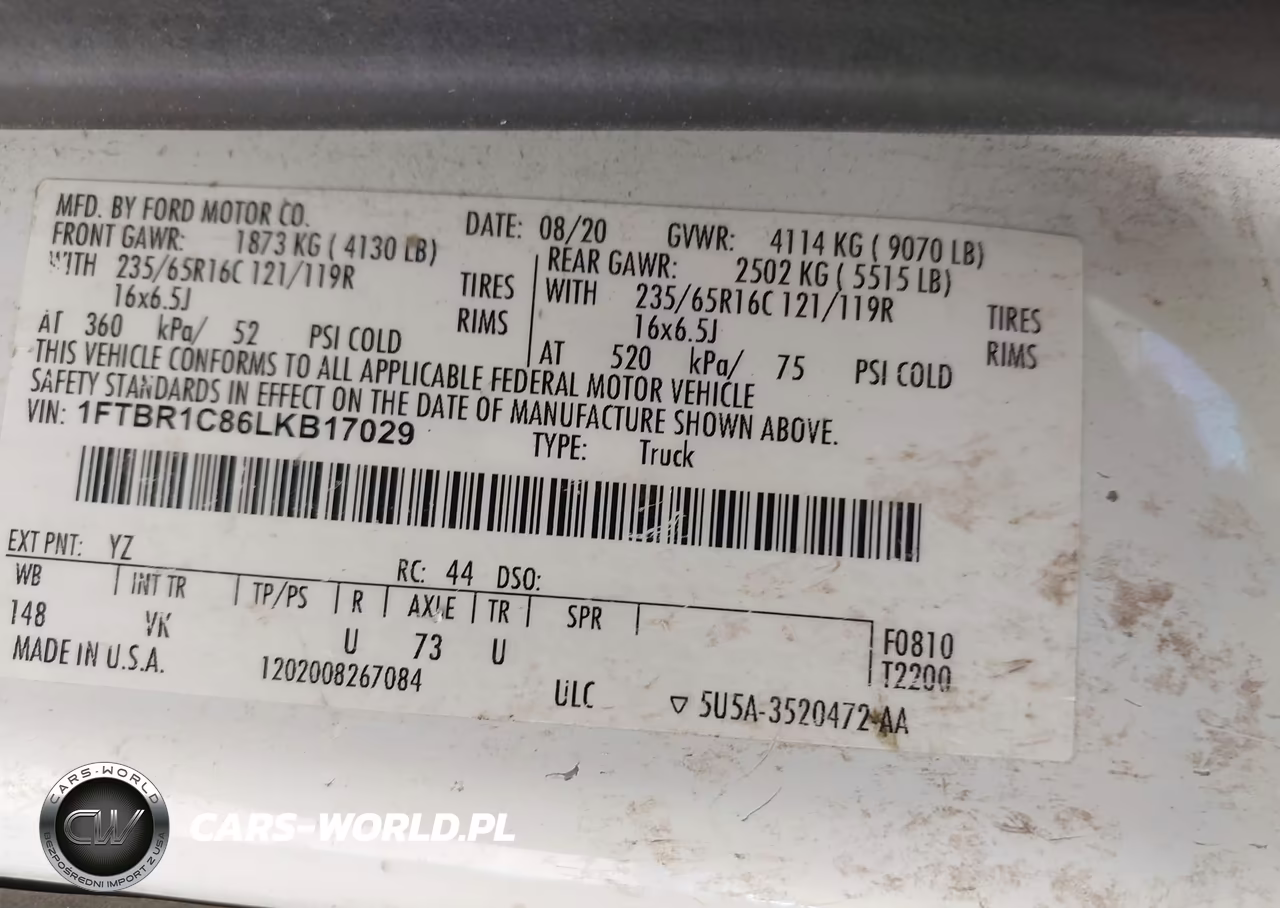 2020 Ford Transit-250 VIN:1FTBR1C86LKB17029 - 9