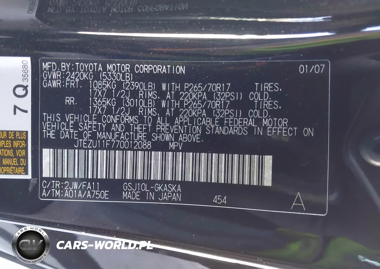 2007 Toyota Fj Cruiser VIN:JTEZU11F770012088 - 9