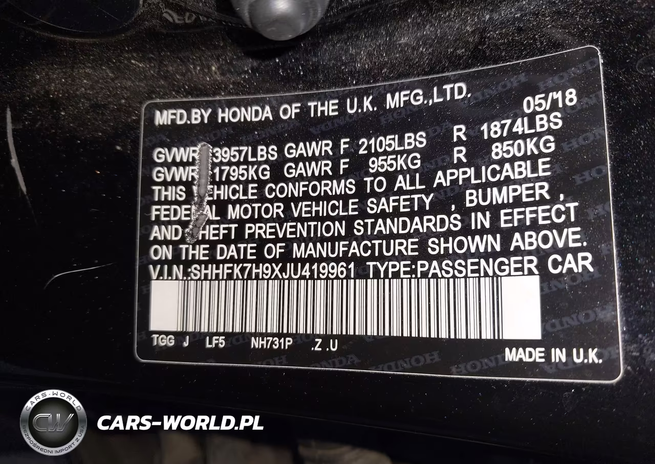 2018 Honda Civic Sport Touring VIN:SHHFK7H9XJU419961 - 9