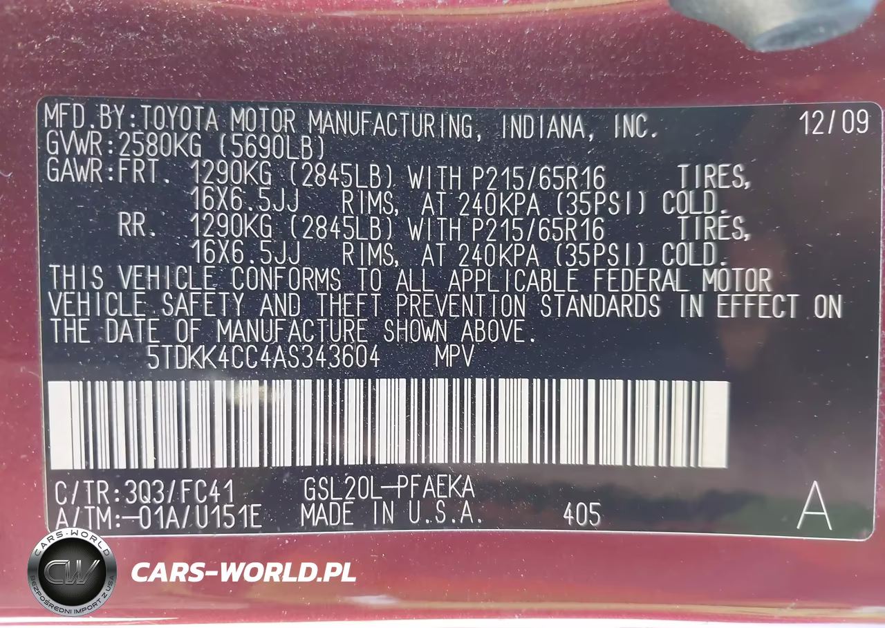 2010 Toyota Sienna Le VIN:5TDKK4CC4AS343604 - 9