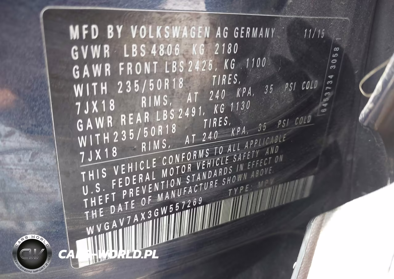 2016 Volkswagen Tiguan Se VIN:WVGAV7AX3GW557269 - 9