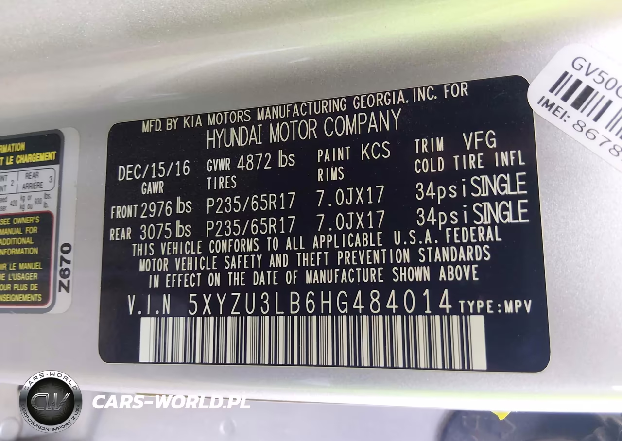 2017 Hyundai Santa Fe Sport 2.4L VIN:5XYZU3LB6HG484014 - 9