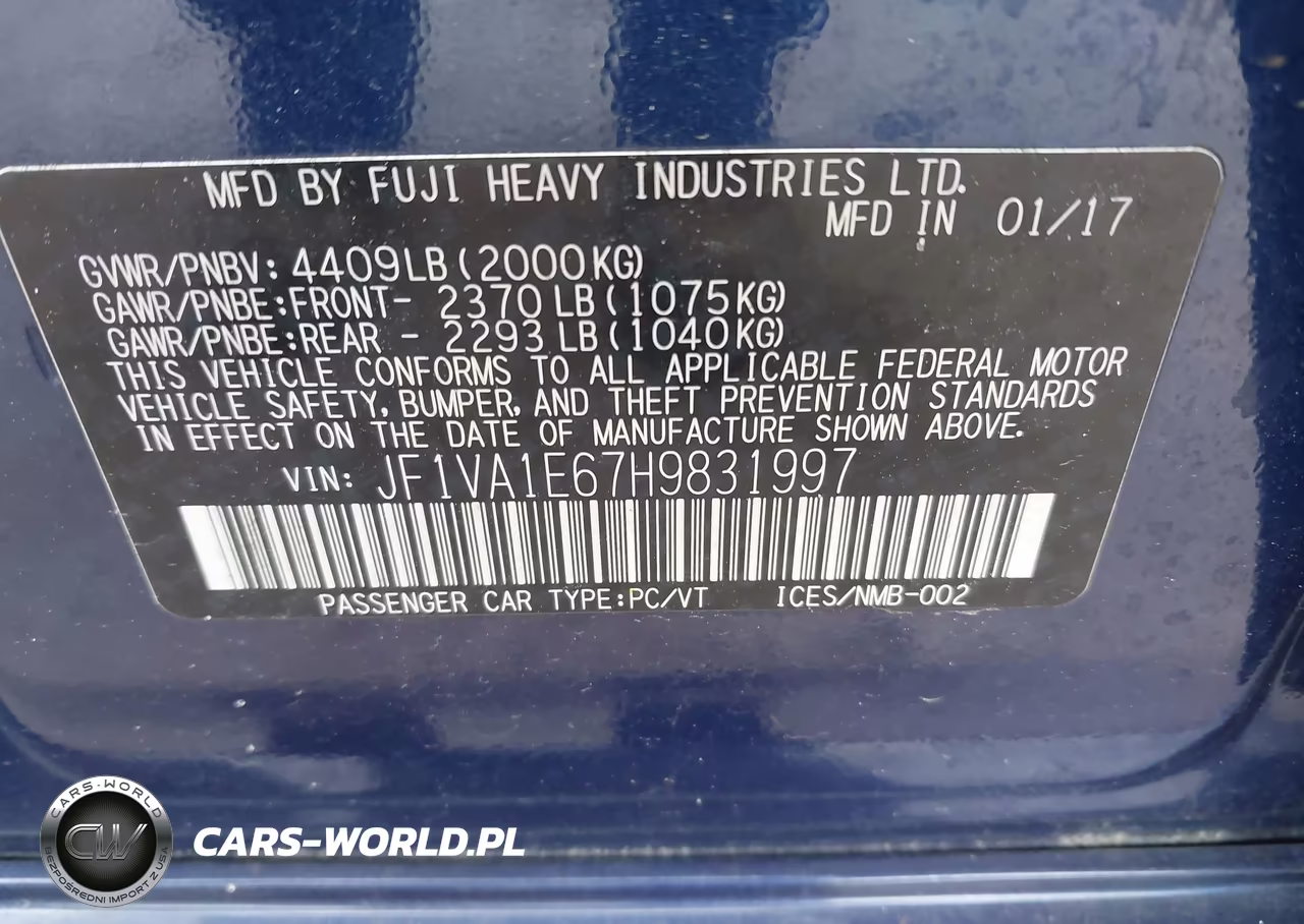 2017 Subaru Wrx Premium VIN:JF1VA1E67H9831997 - 9