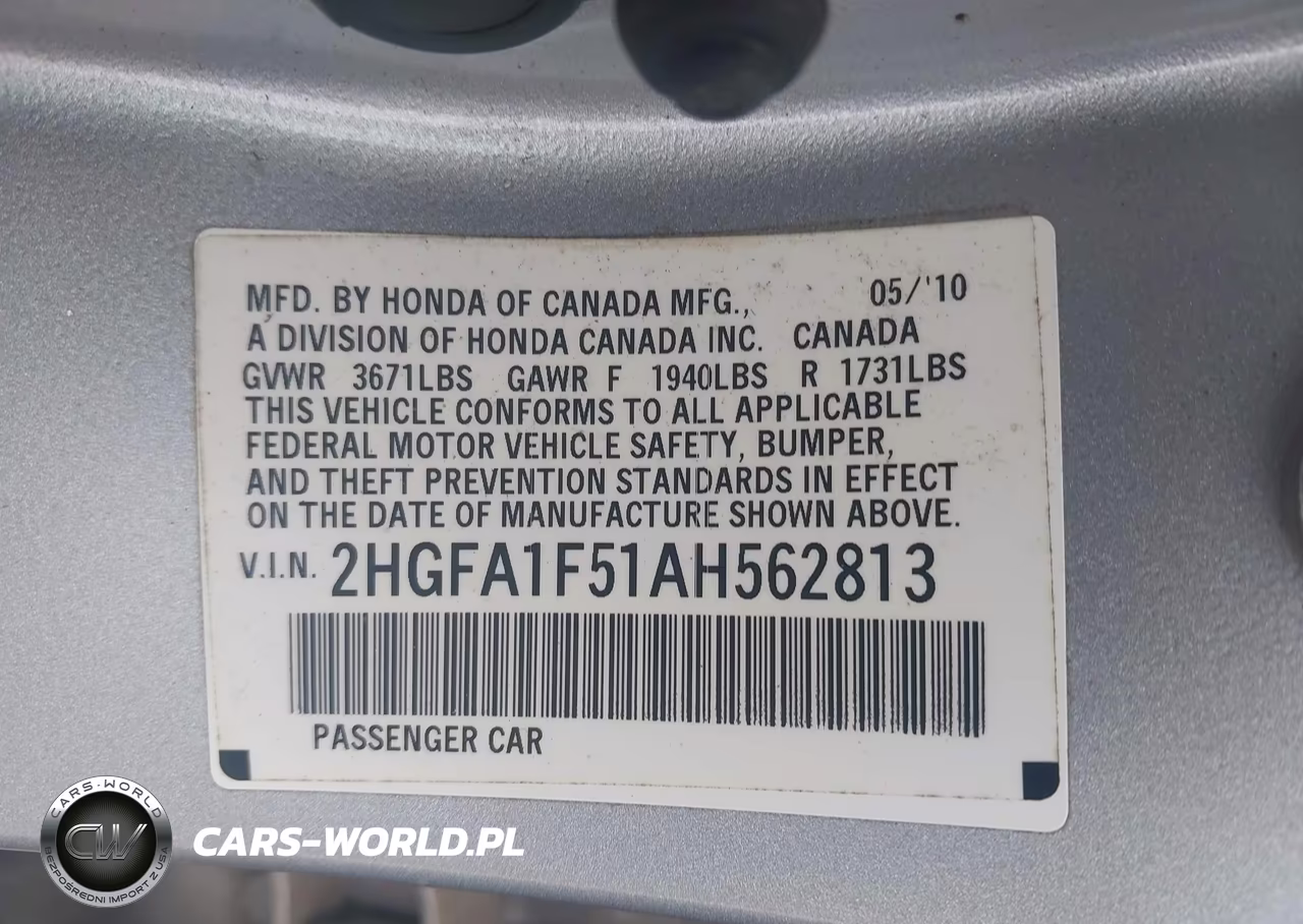 2010 Honda Civic Lx VIN:2HGFA1F51AH562813 - 9