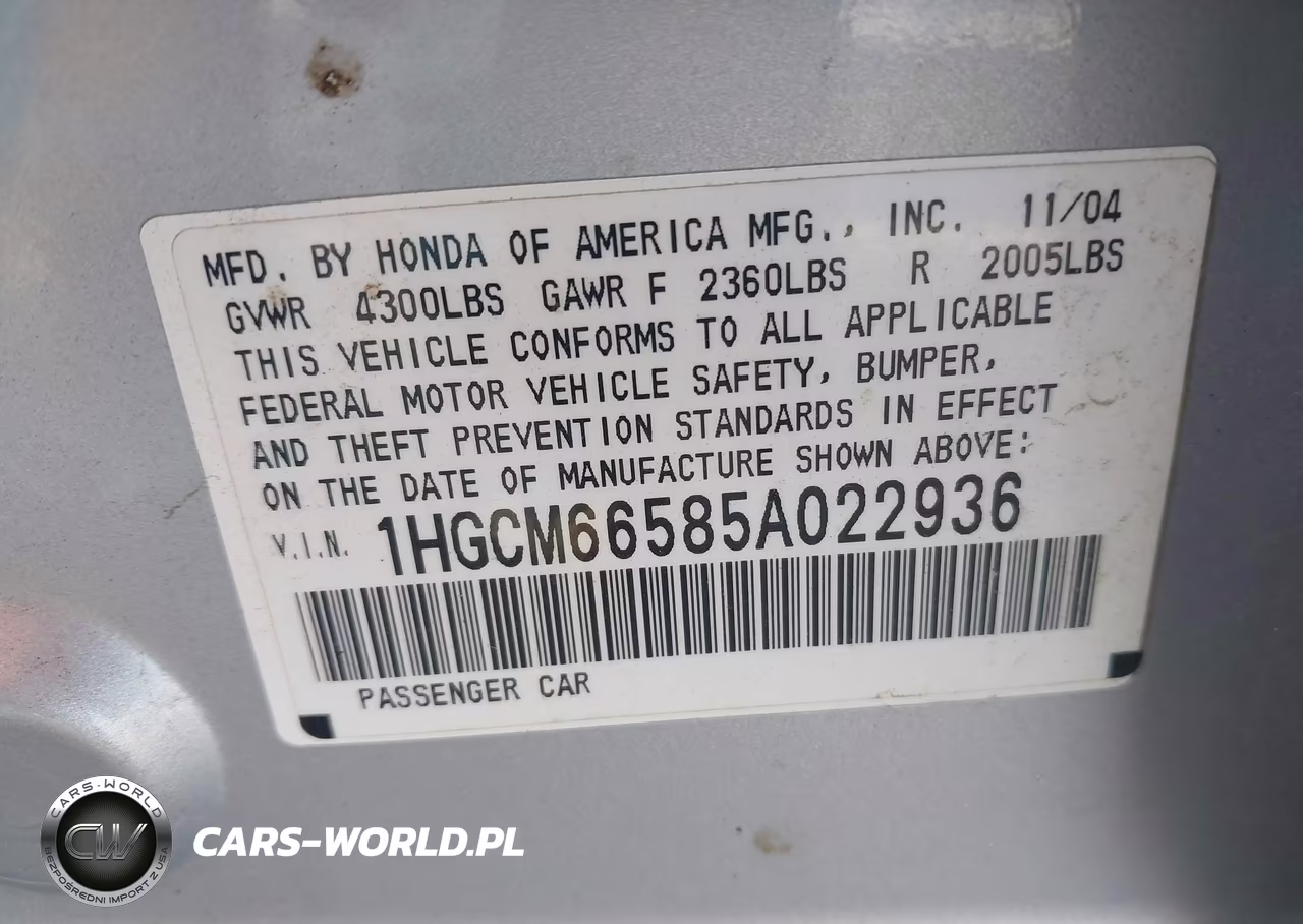 2005 Honda Accord 3.0 Ex VIN:1HGCM66585A022936 - 9