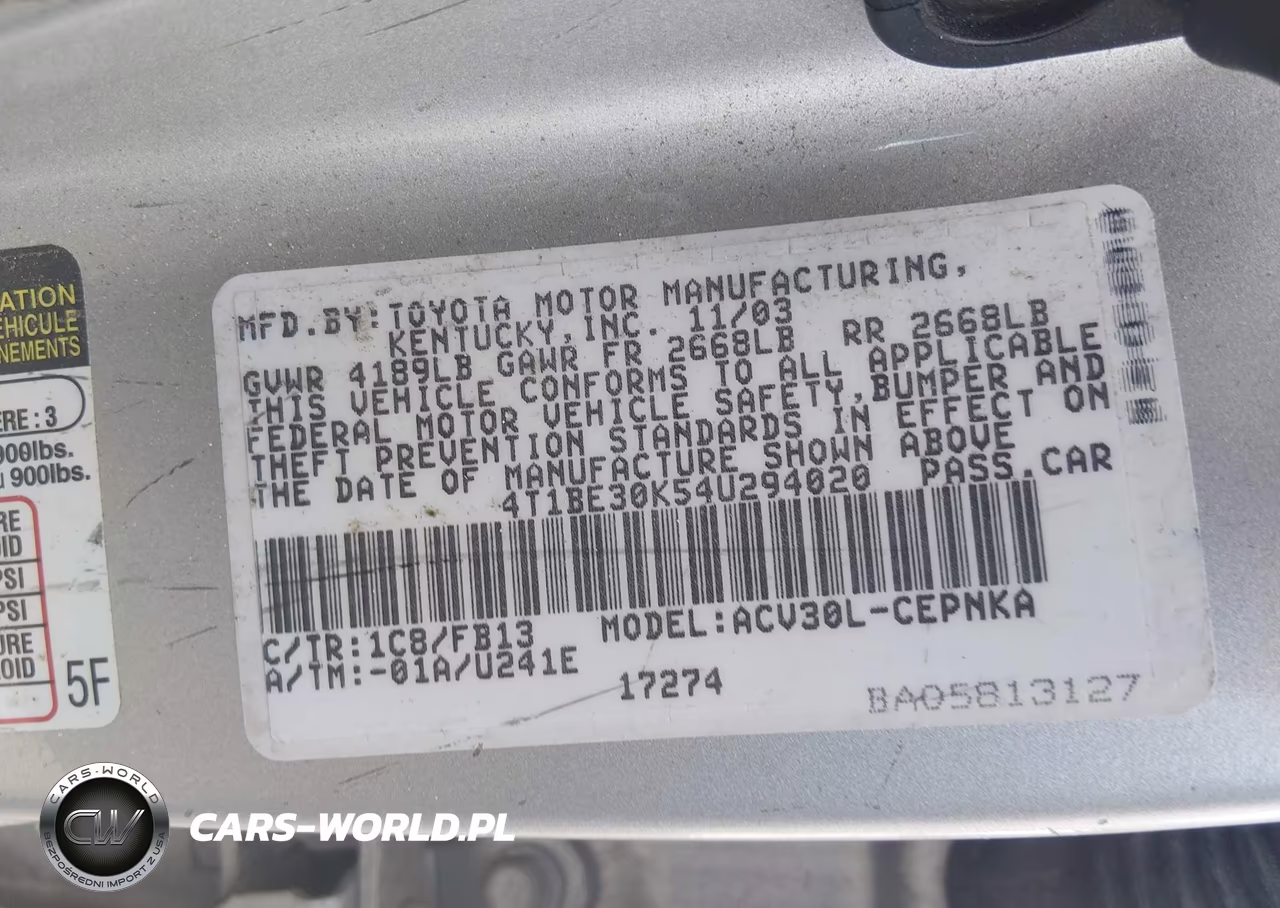 2004 Toyota Camry Le VIN:4T1BE30K54U294020 - 9