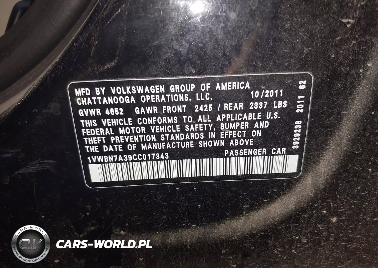 2012 Volkswagen Passat 2.0L Tdi Se VIN:1VWBN7A39CC017343 - 9