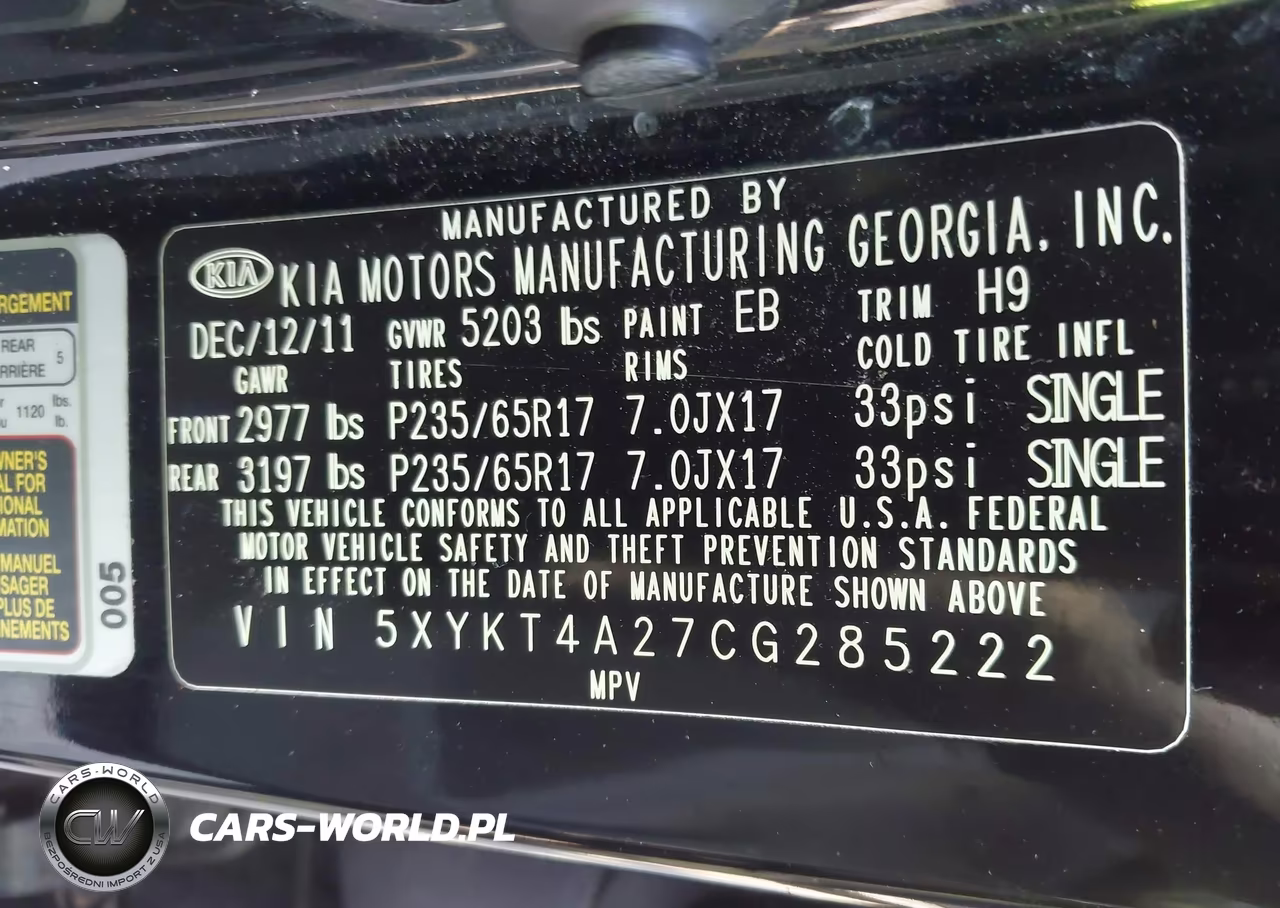 2012 Kia Sorento Lx V6 VIN:5XYKT4A27CG285222 - 9