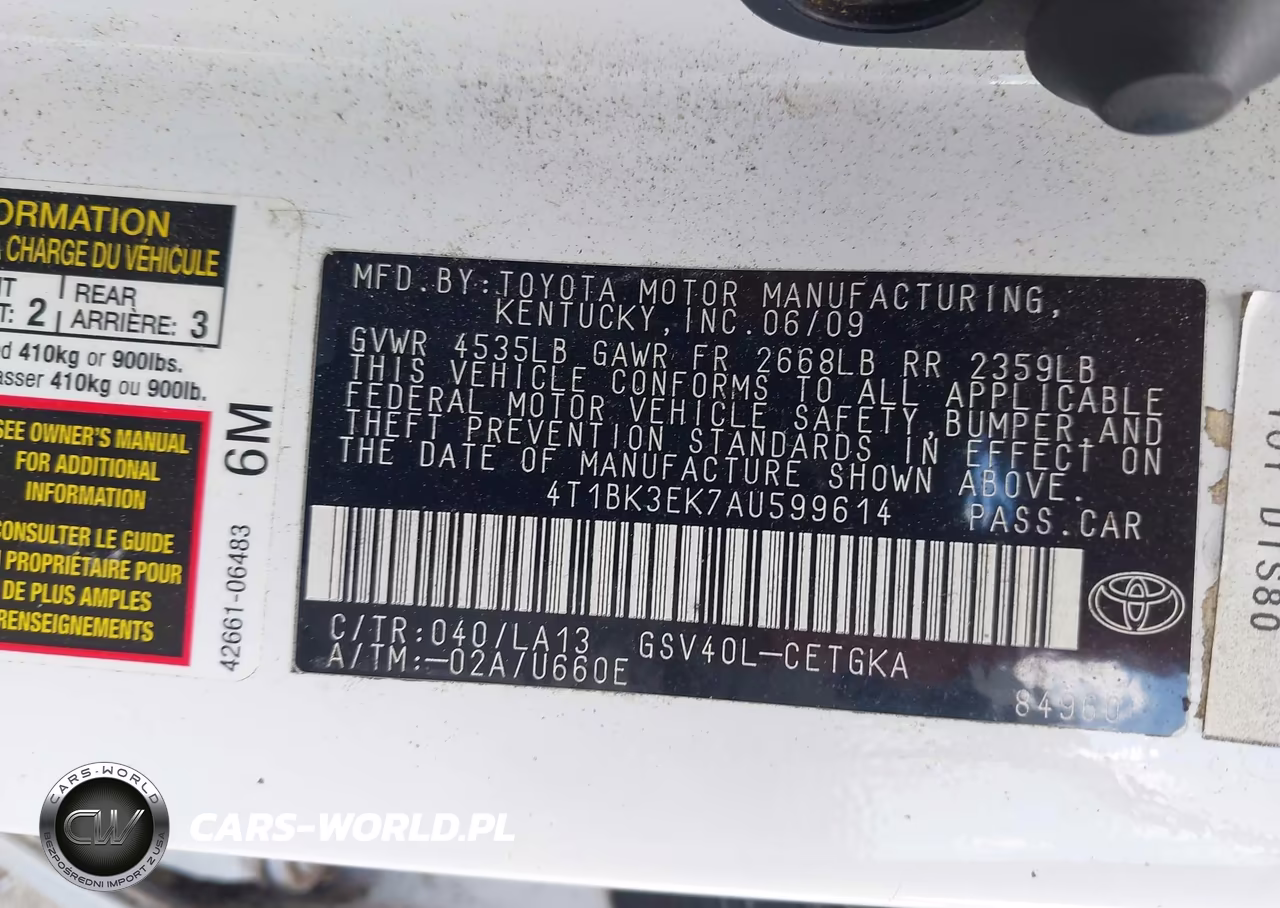 2010 Toyota Camry Xle V6 VIN:4T1BK3EK7AU599614 - 9