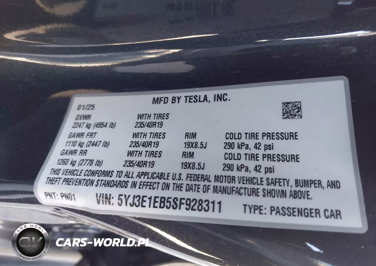 2025 Tesla Model 3 Long Range All-Wheel Drive VIN:5YJ3E1EB5SF928311 - 9