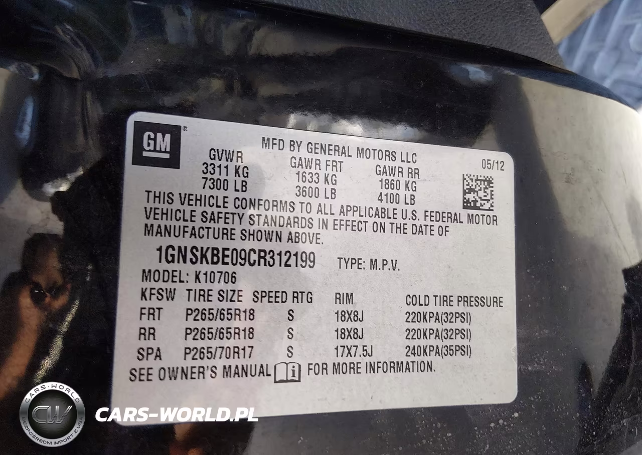2012 Chevrolet Tahoe Lt VIN:1GNSKBE09CR312199 - 9