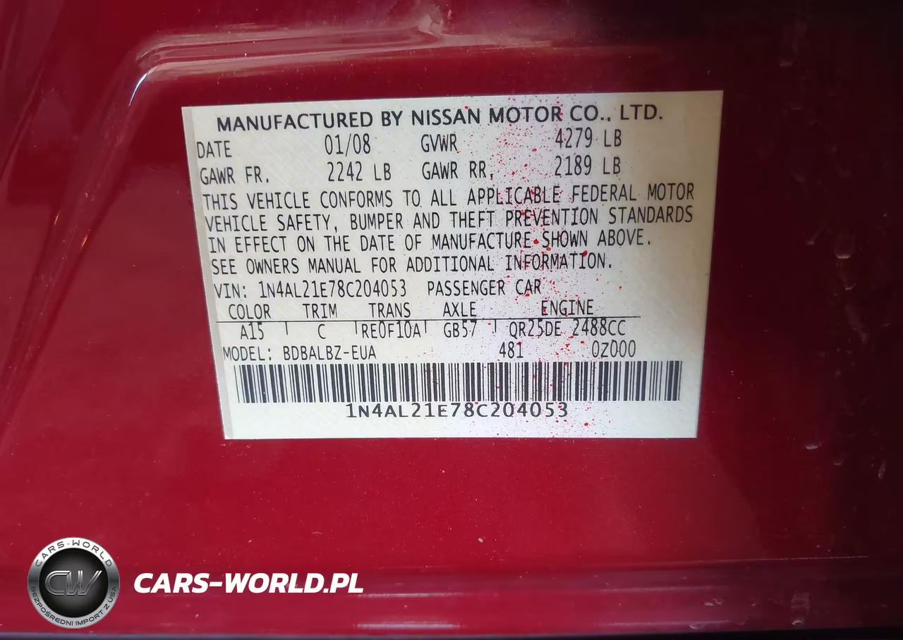 2008 Nissan Altima 2.5 S VIN:1N4AL21E78C204053 - 9