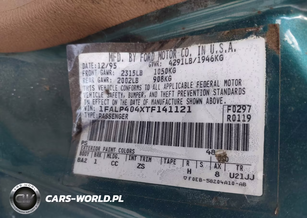1996 Ford Mustang VIN:1FALP404XTF141121 - 9
