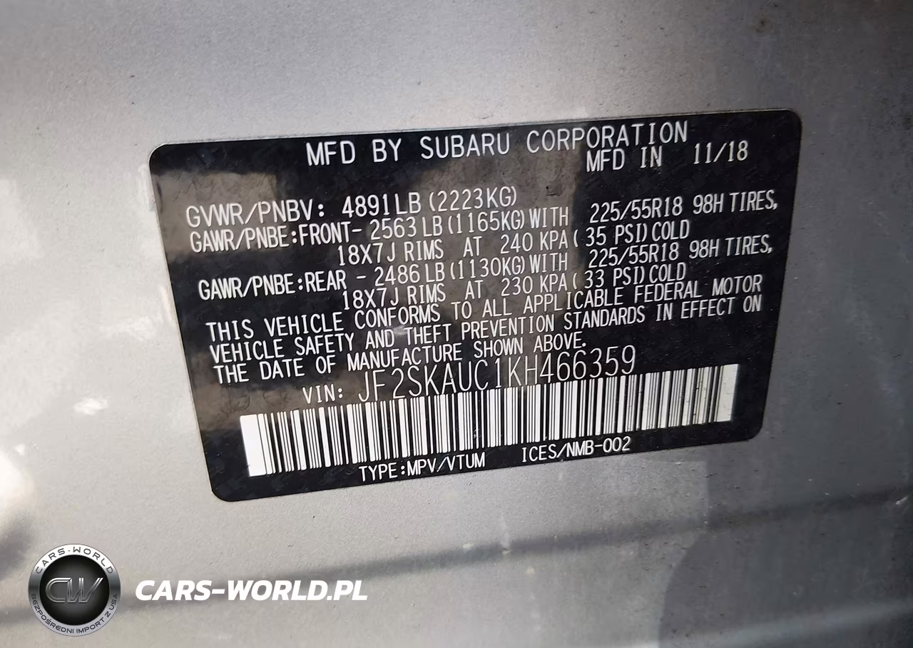 2019 Subaru Forester Limited VIN:JF2SKAUC1KH466359 - 9