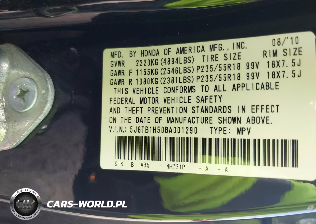 2011 Acura Rdx VIN:5J8TB1H50BA001290 - 9