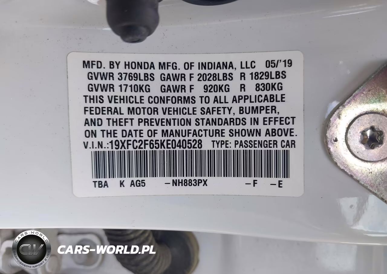 2019 Honda Civic Lx VIN:19XFC2F65KE040528 - 9