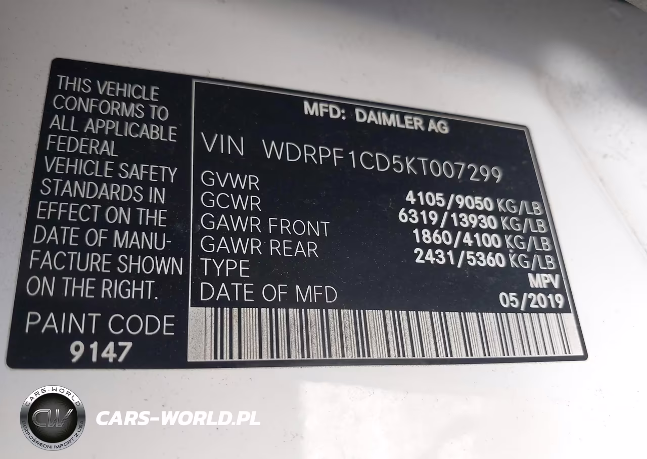 2019 Freightliner Sprinter 2500 High Roof V6 VIN:WDRPF1CD5KT007299 - 9