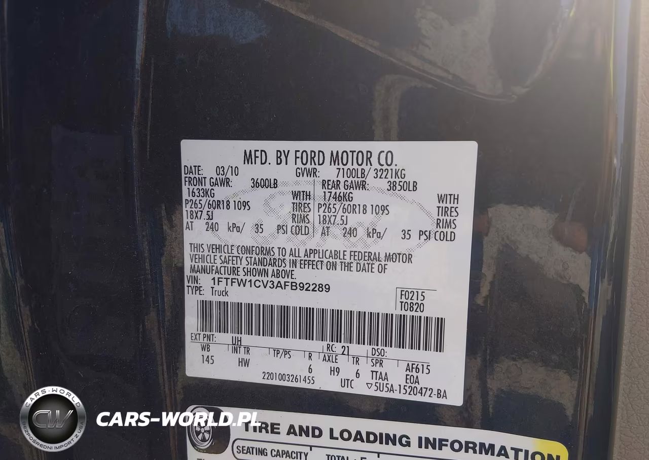 2010 Ford F-150 Lariat VIN:1FTFW1CV3AFB92289 - 9