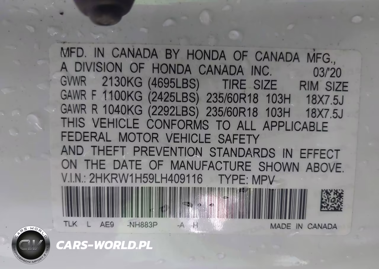 2020 Honda Cr-V 2Wd Ex VIN:2HKRW1H59LH409116 - 9