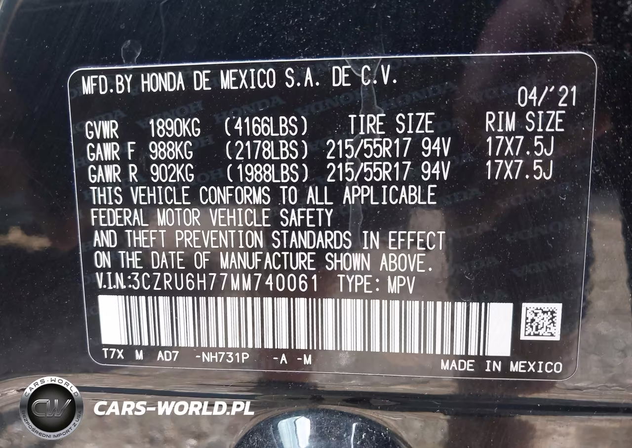 2021 Honda Hr-V Awd Ex-L VIN:3CZRU6H77MM740061 - 9