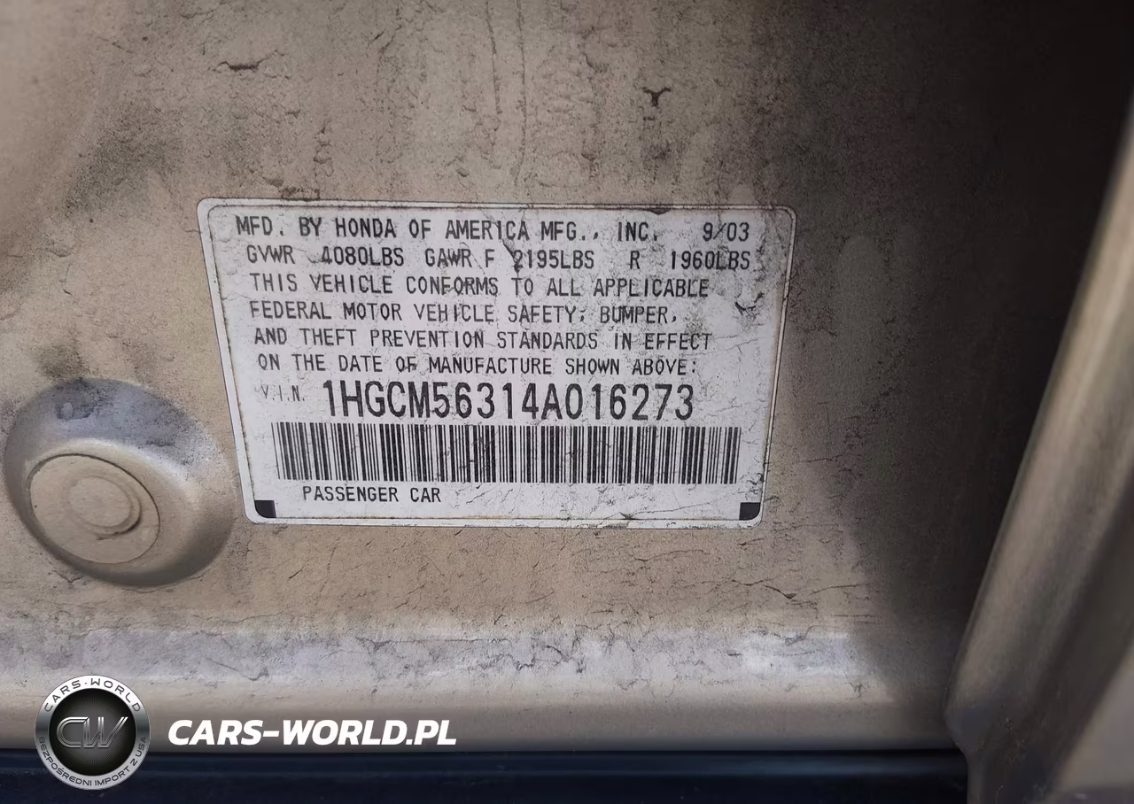 2004 Honda Accord 2.4 Lx VIN:1HGCM56314A016273 - 9