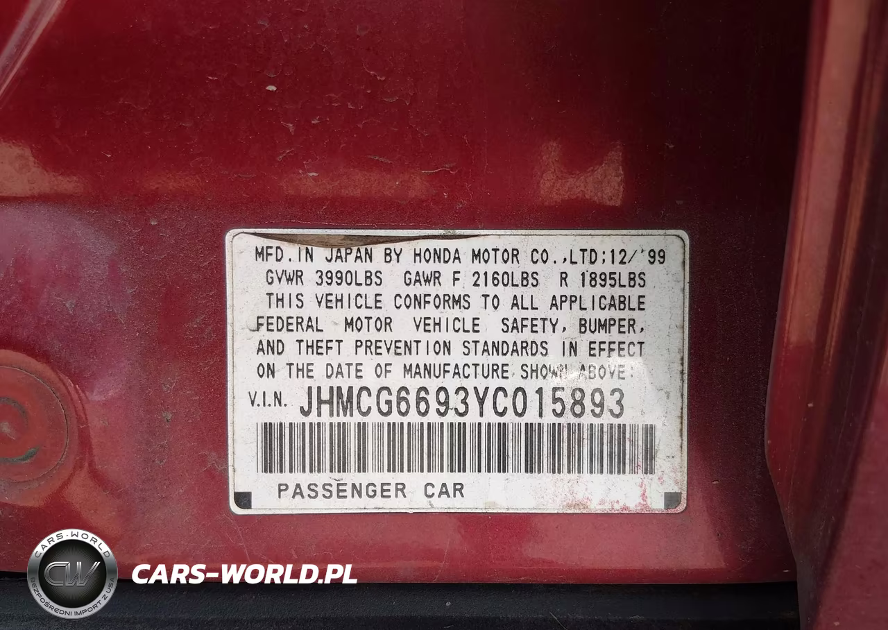 2000 Honda Accord 2.3 Se VIN:JHMCG6693YC015893 - 9