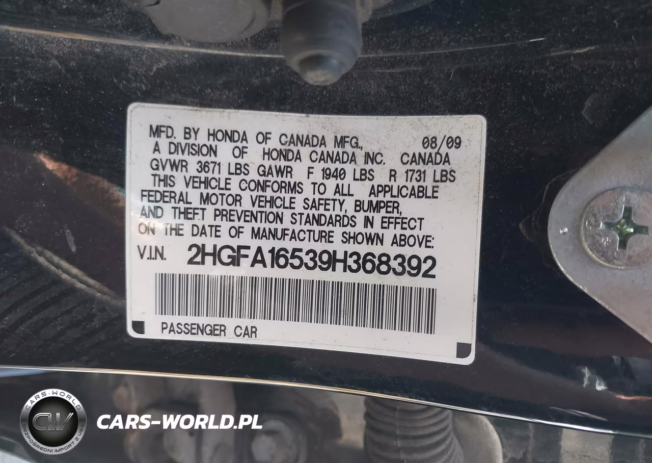 2009 Honda Civic Lx VIN:2HGFA16539H368392 - 9