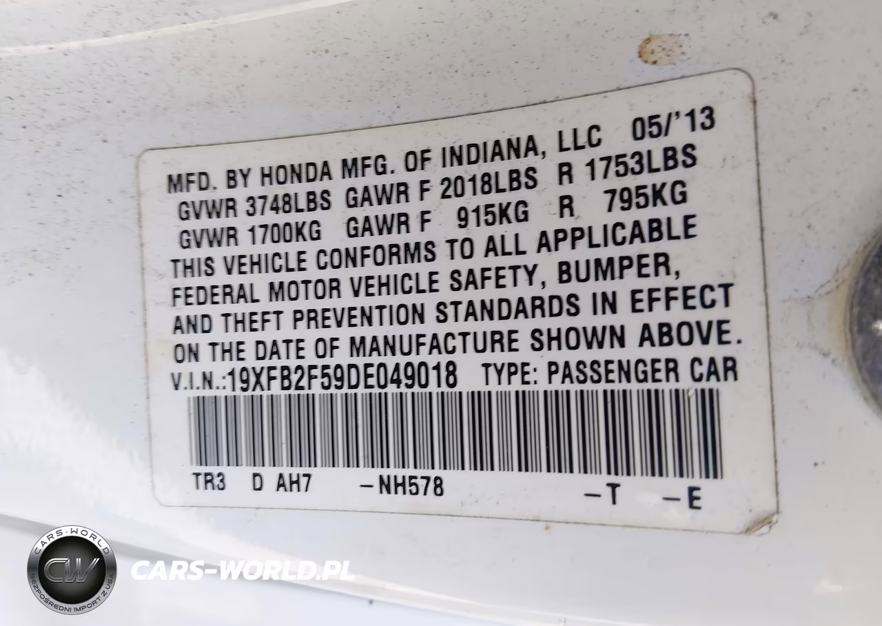 2013 Honda Civic Lx VIN:19XFB2F59DE049018 - 9