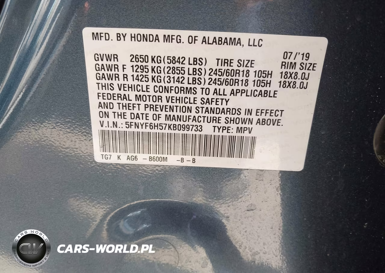 2019 Honda Pilot Ex-L VIN:5FNYF6H57KB099733 - 9