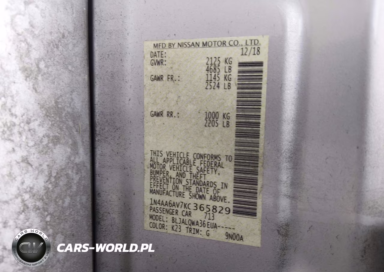 2019 Nissan Maxima 3.5 S VIN:1N4AA6AV7KC365829 - 9