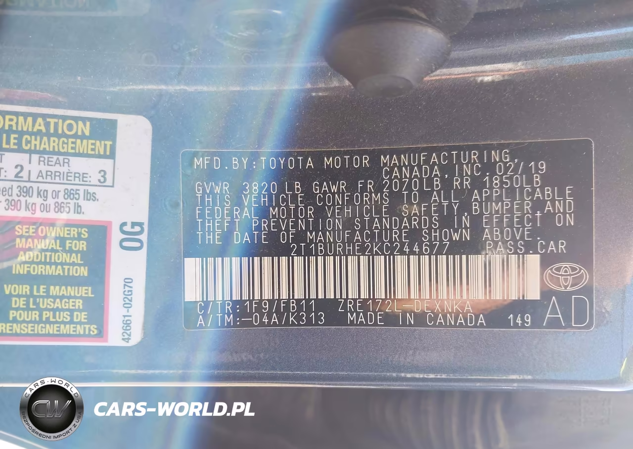 2019 Toyota Corolla Le VIN:2T1BURHE2KC244677 - 9