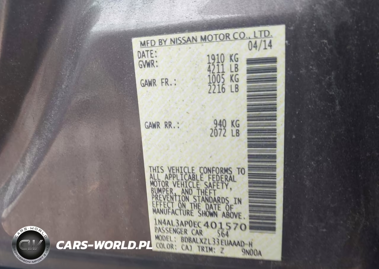 2014 Nissan Altima 2.5 Sl VIN:1N4AL3AP0EC401570 - 9
