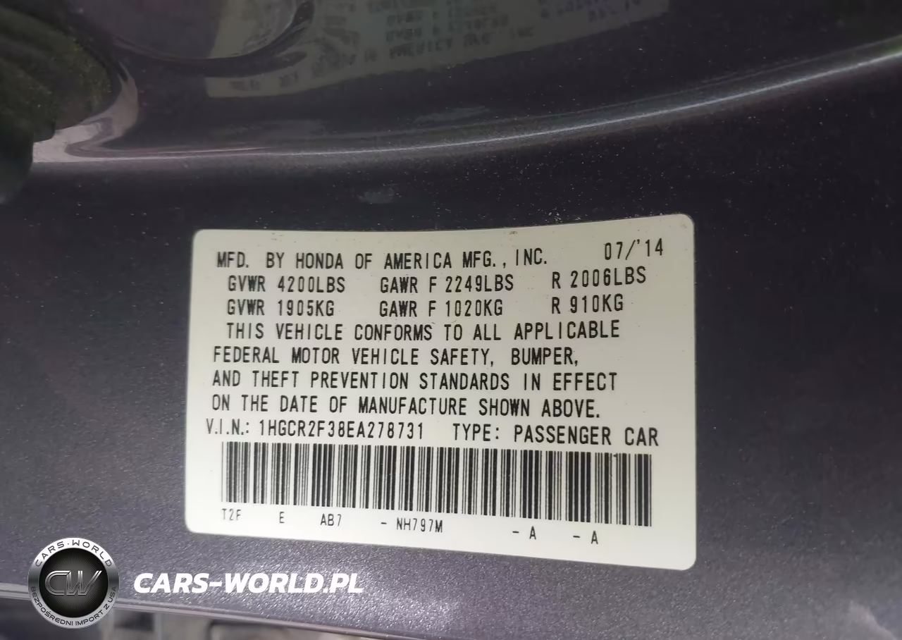 2014 Honda Accord Lx VIN:1HGCR2F38EA278731 - 9