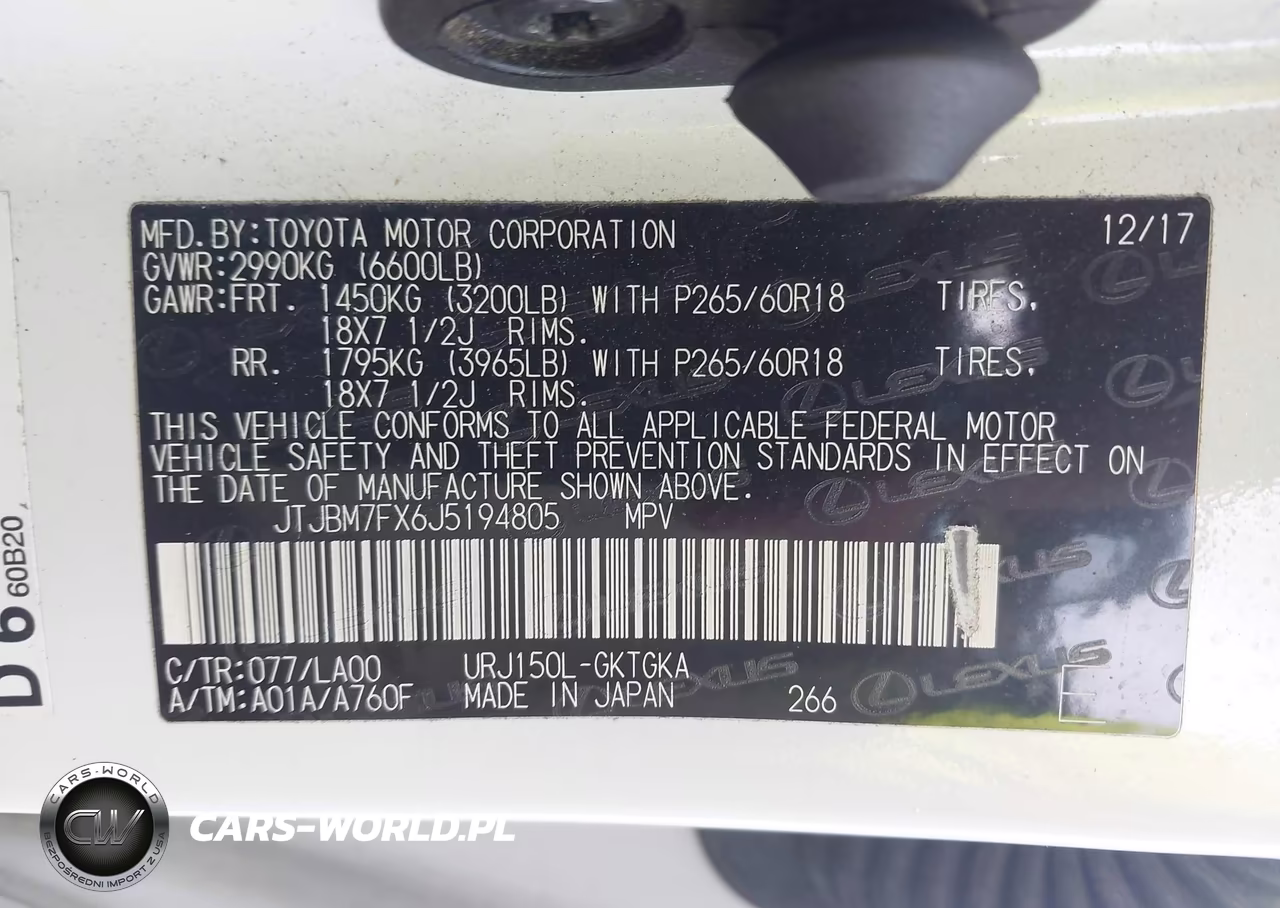 2018 Lexus Gx 460 VIN:JTJBM7FX6J5194805 - 9