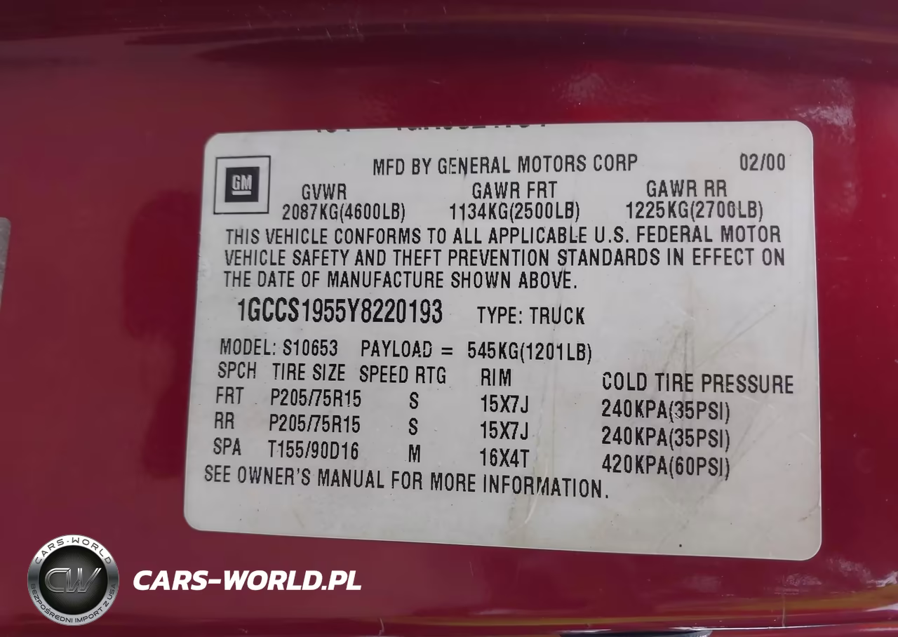 2000 Chevrolet S-10 Ls VIN:1GCCS1955Y8220193 - 9