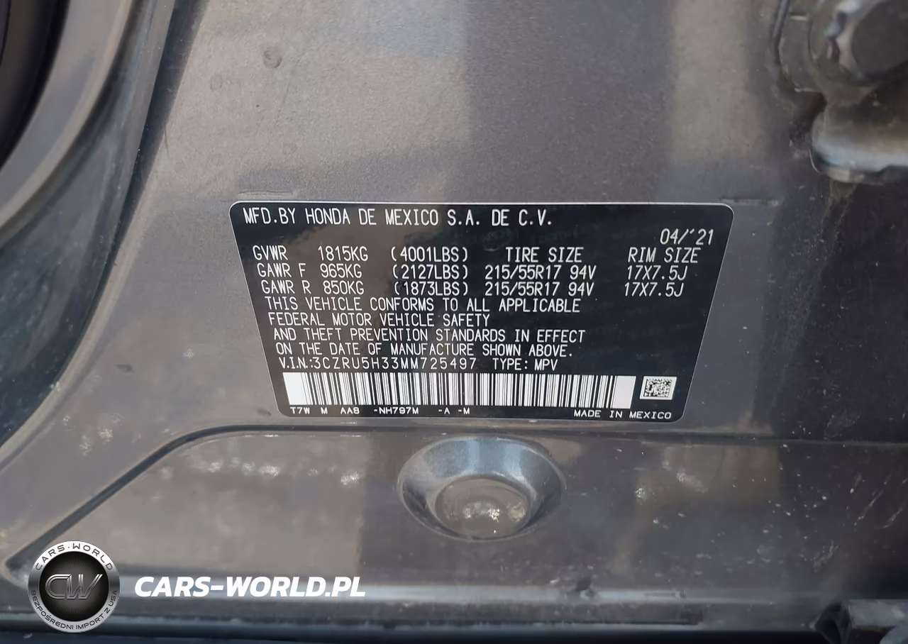 2021 Honda Hr-V 2Wd Lx VIN:3CZRU5H33MM725497 - 9