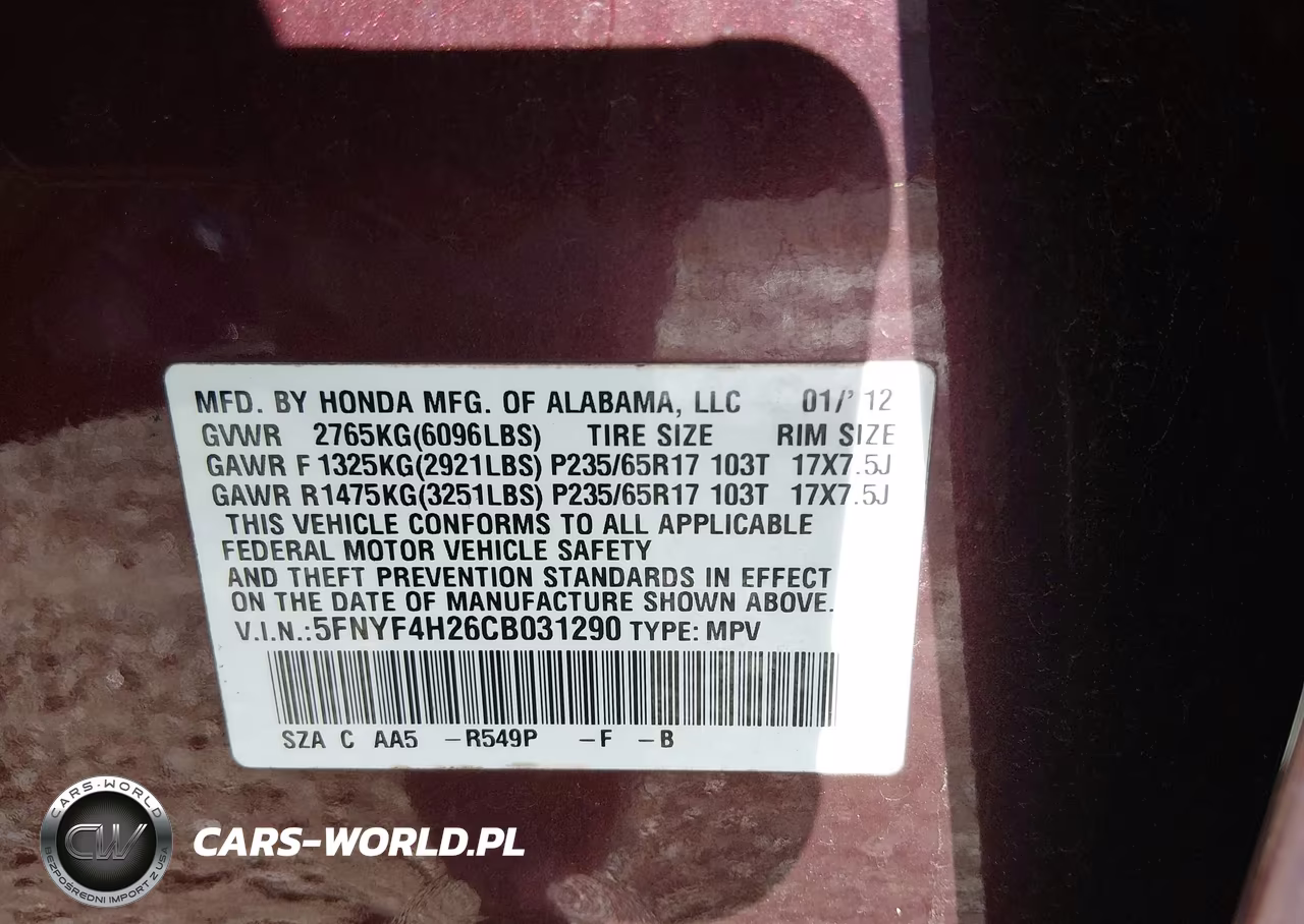 2012 Honda Pilot Lx VIN:5FNYF4H26CB031290 - 9