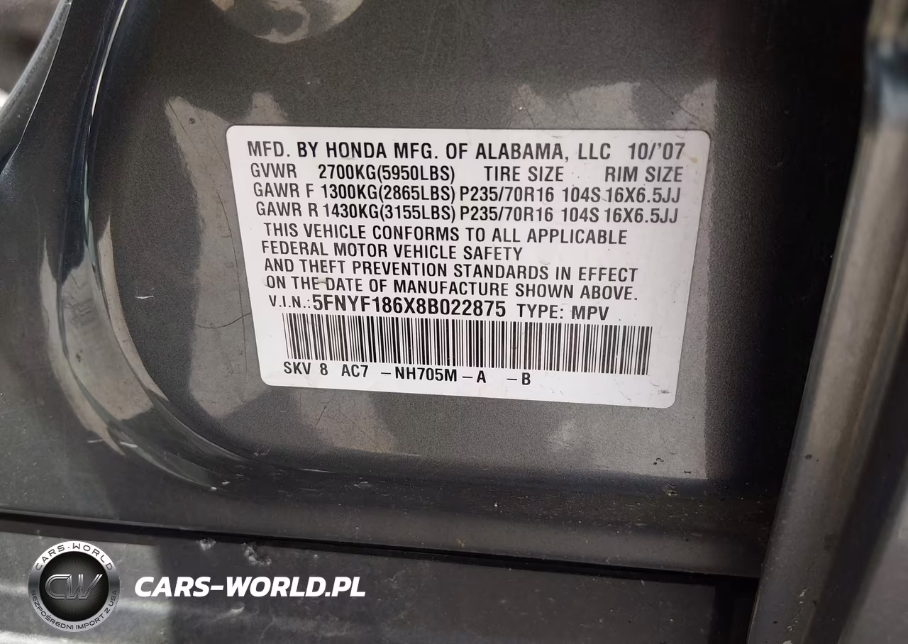 2008 Honda Pilot Ex-L VIN:5FNYF186X8B022875 - 9