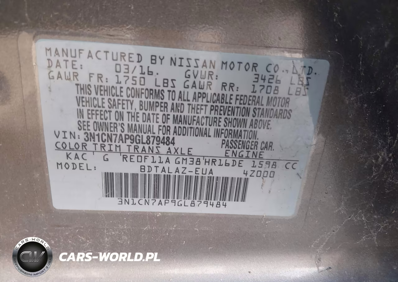 2016 Nissan Versa 1.6 S+ VIN:3N1CN7AP9GL879484 - 9