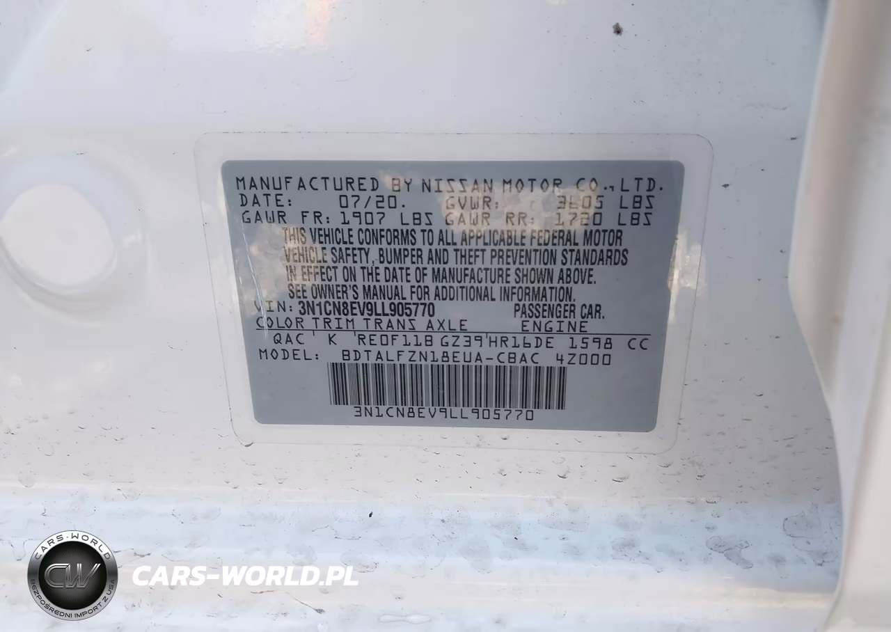 2020 Nissan Versa Sv Xtronic Cvt VIN:3N1CN8EV9LL905770 - 9