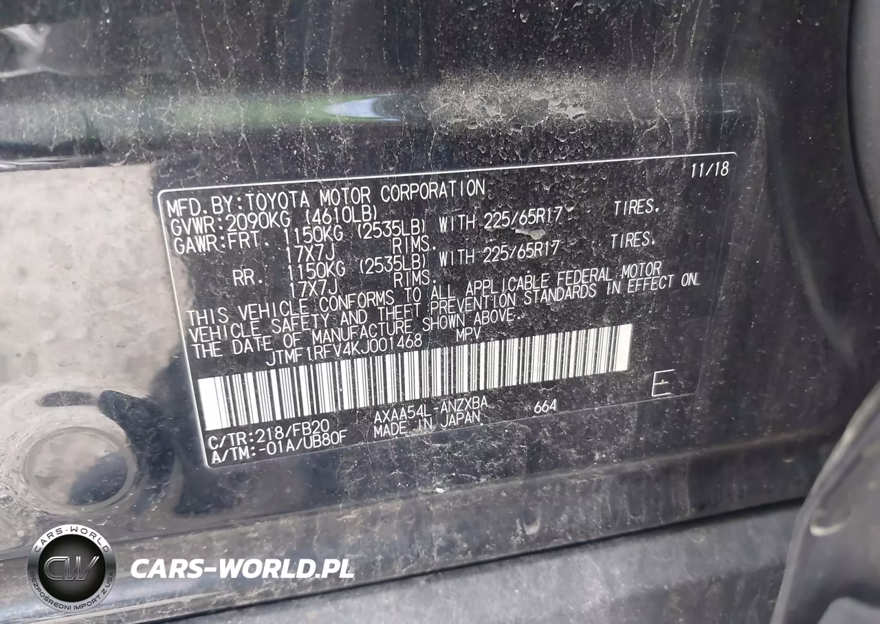 2019 Toyota Rav4 Le VIN:JTMF1RFV4KJ001468 - 9