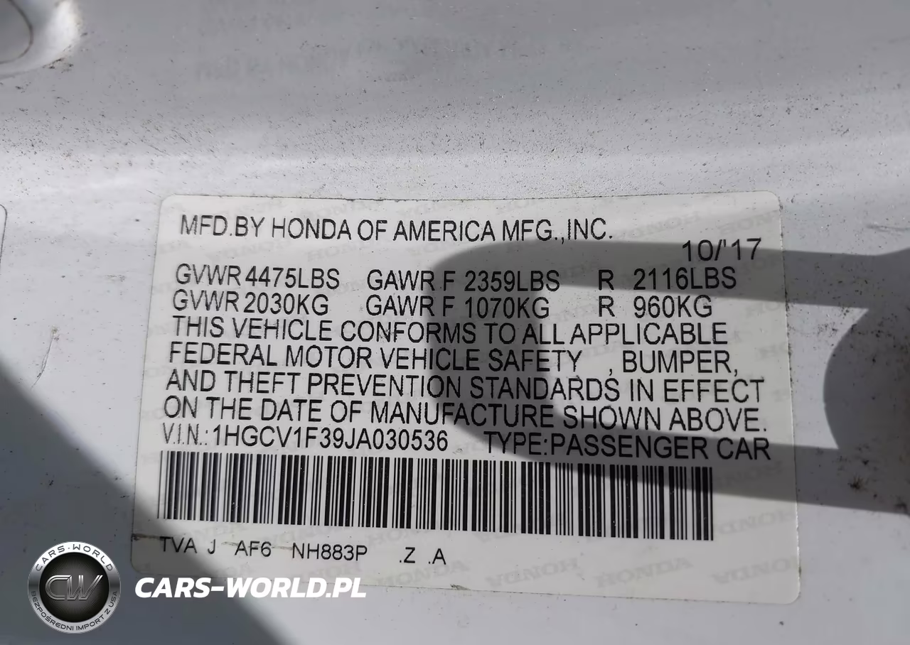 2018 Honda Accord Sport VIN:1HGCV1F39JA030536 - 9